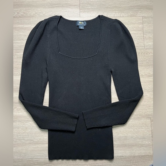 Maeve Anthropologie Black Ribbed Knit Square Neck Top Size Small - Picture 1 of 5